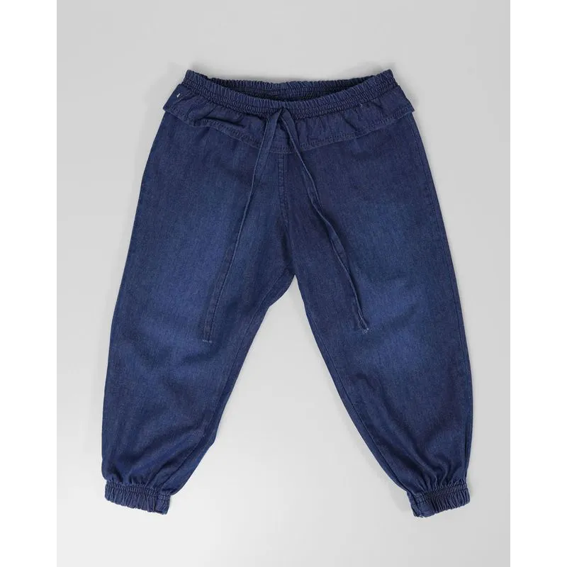 Calça Jeans Bebê Jogger Babado Azul Escuro 3