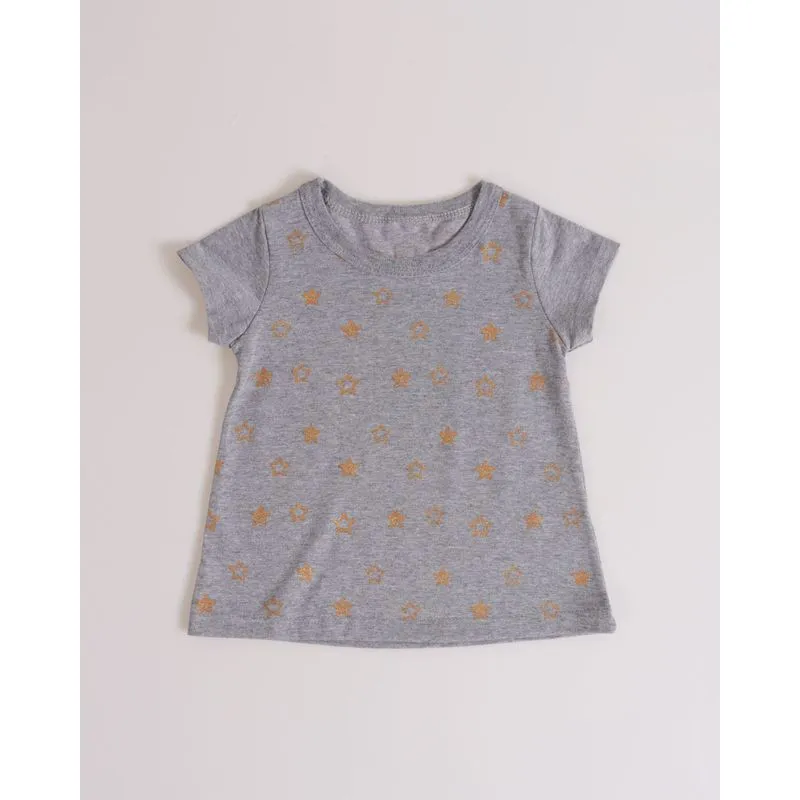 Blusa Bebê Estampa Estrela Glitter Mescla Cinza G