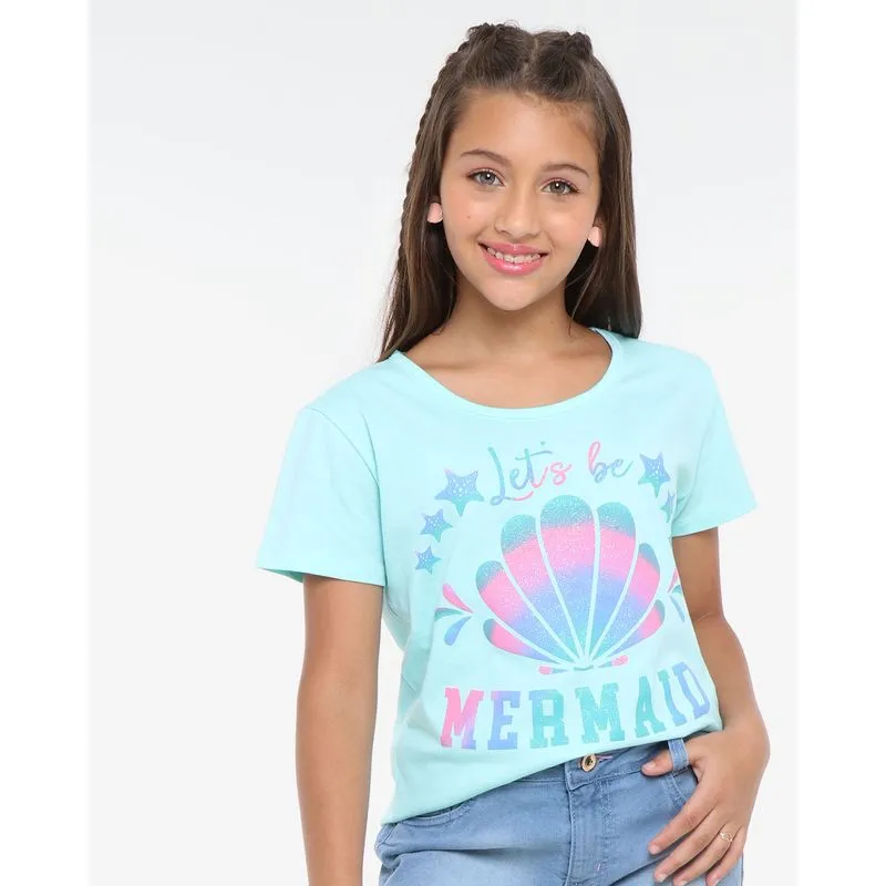 Blusa Juvenil Manga Curta Estampa Concha Verde 14