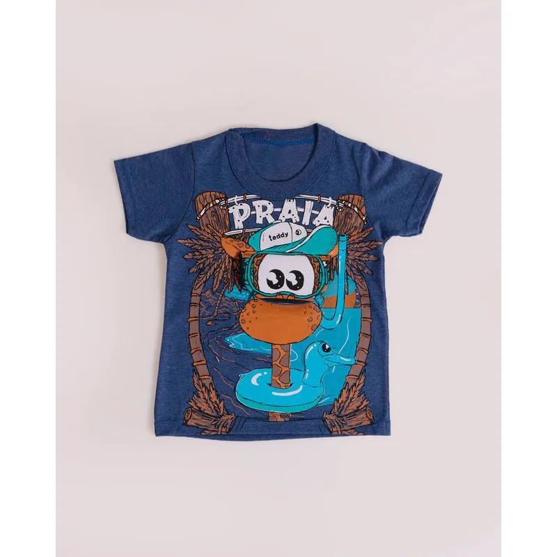 Camiseta Bebê Interativa Girafa Mescla Azul M
