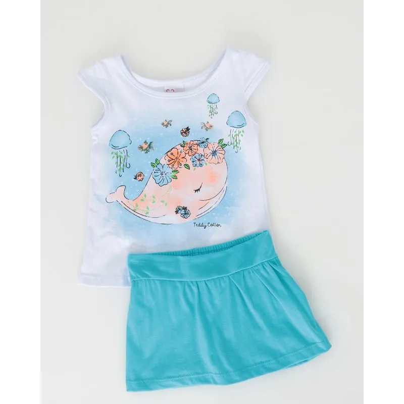Conjunto Bebê Estampado Com Short Saia Branco G