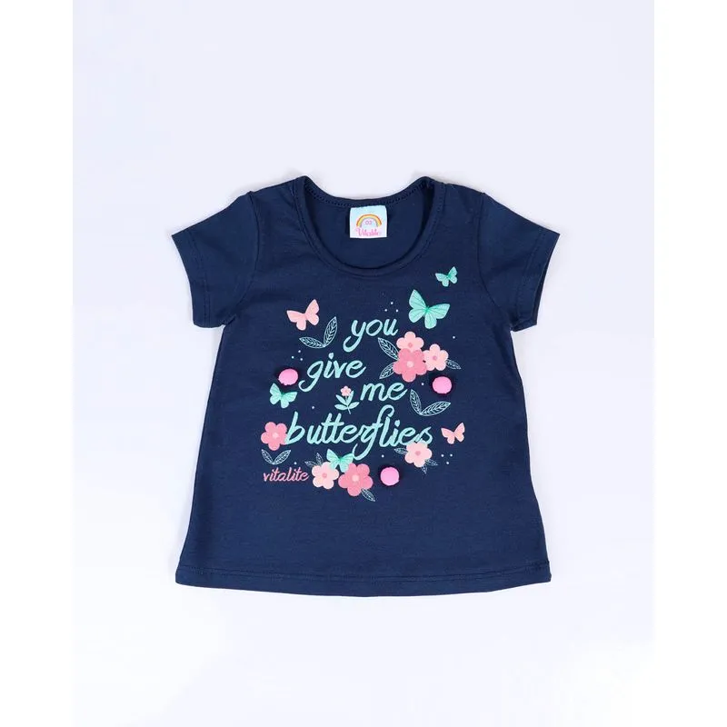 Blusa Bebê Estampa Floral Azul Marinho 2