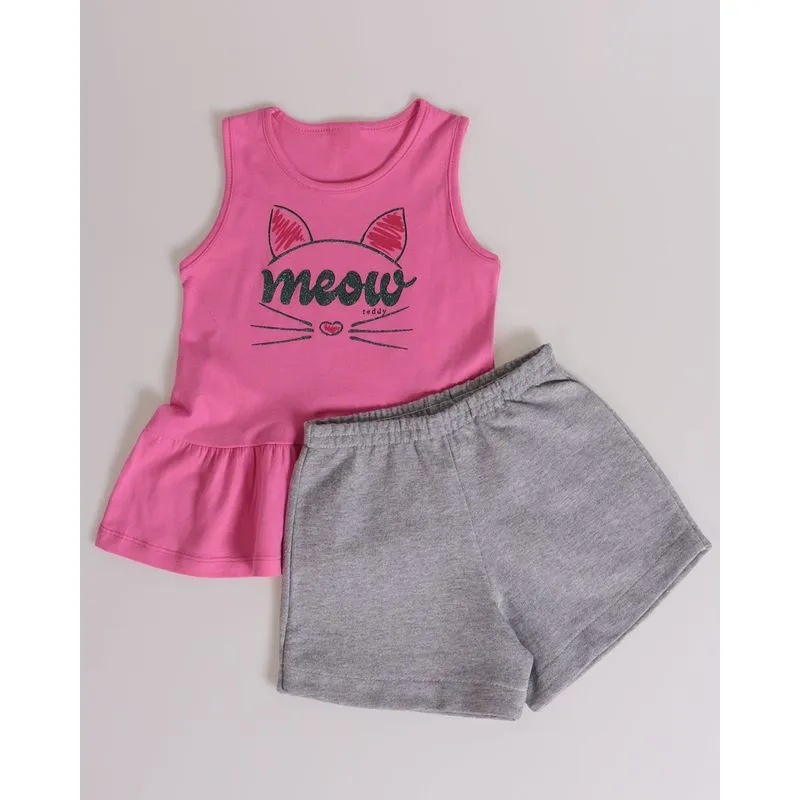 Conjunto Bebê Gatinho Babado Rosa 3