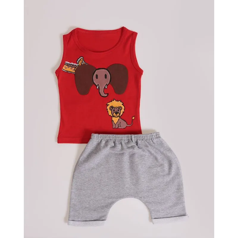 Conjunto Bebê Regata Estampa Interativa Animais Vermelho G