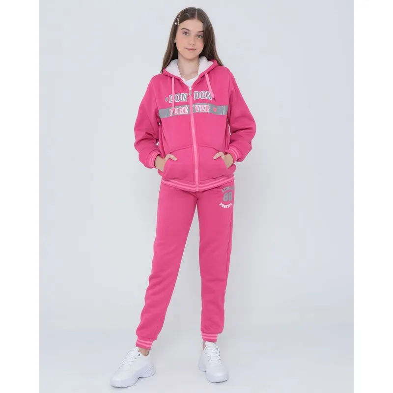 Conjunto Moletom Juvenil Pelúcia Com Brilho Rosa 16