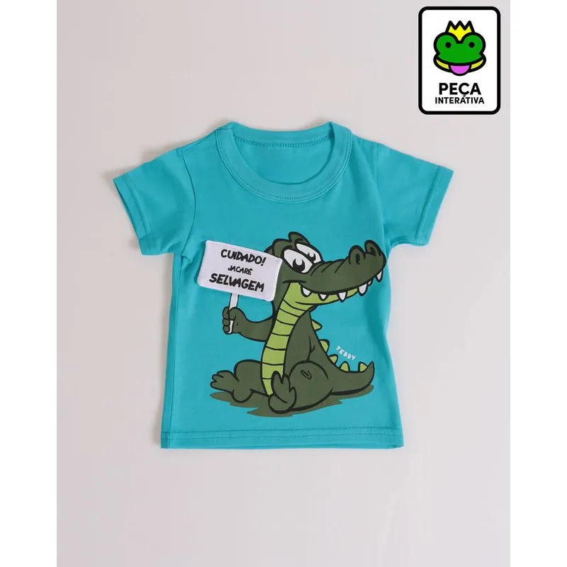 Camiseta Bebê Interativa Jacaré Azul P