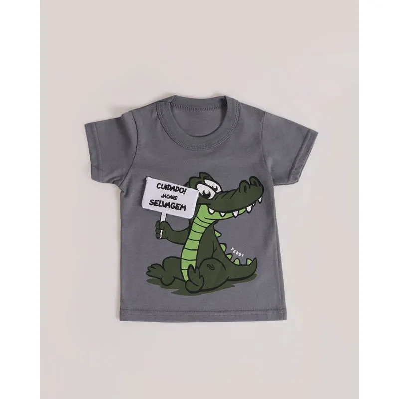 Camiseta Bebê Interativa Jacaré Cinza M
