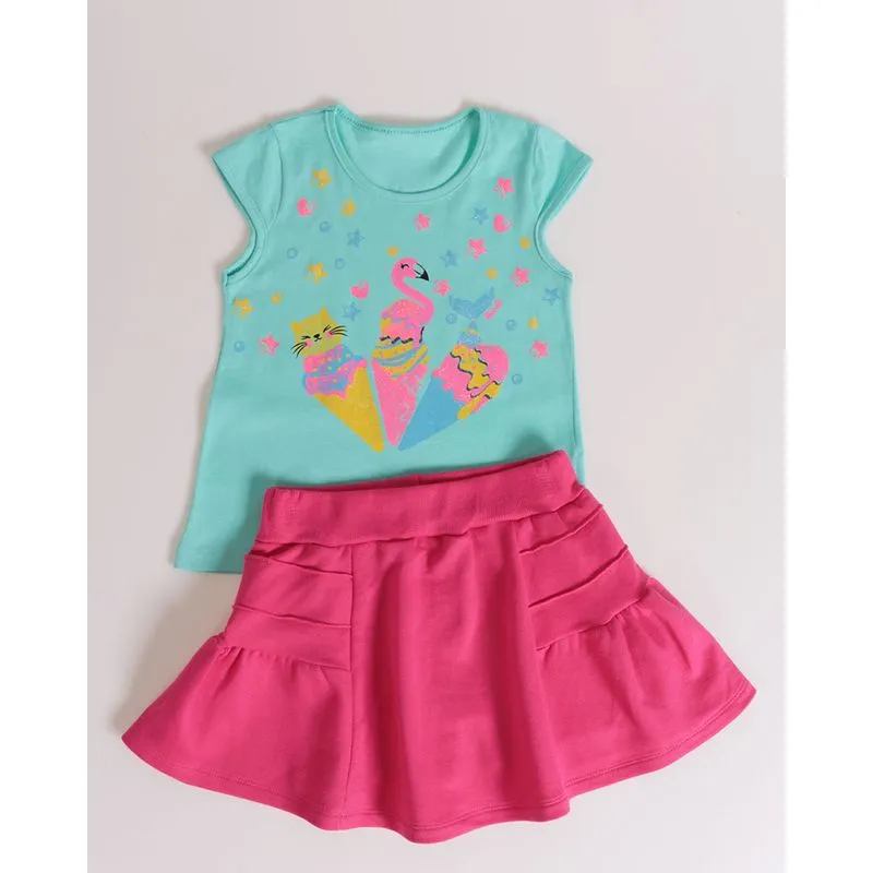 Conjunto Bebê Short Saia Estampa Brilhosa Azul Claro 1