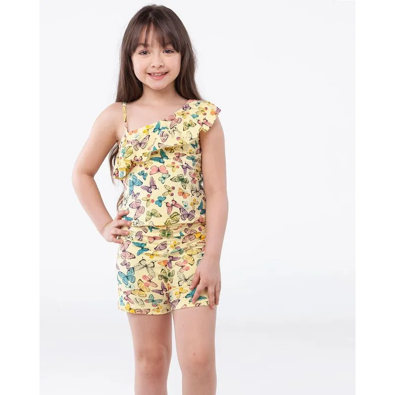 Macaquinho Infantil Regata Ombro Só Borboletas Amarelo 10
