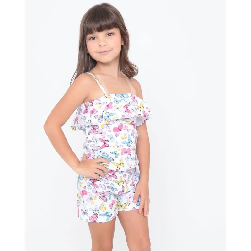 Macaquinho Infantil Um Ombro Só Borboletas Branco 10