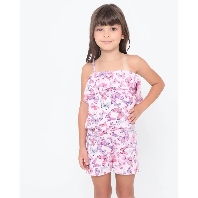 Macaquinho Infantil Um Ombro Só Borboletas Rosa 8