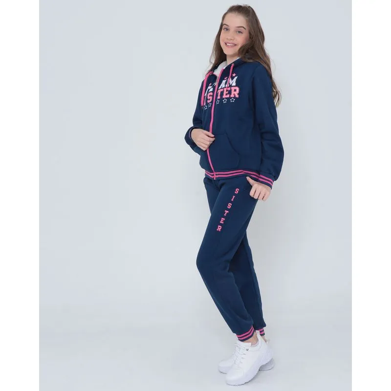Conjunto Moletom Juvenil Pelúcia Azul Marinho 12