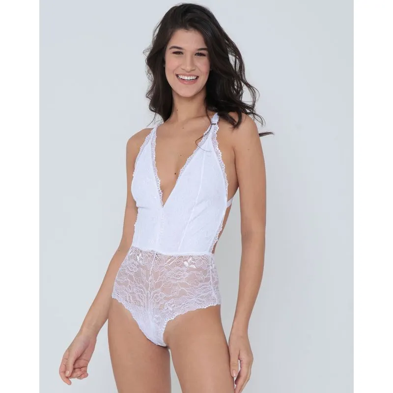 Body Renda Costas Alças Cruzadas Branco 40