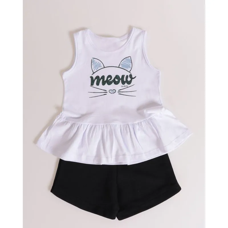 Conjunto Bebê Gatinho Babado Branco 2