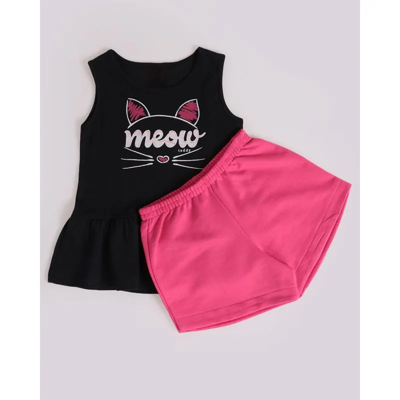 Conjunto Bebê Gatinho Babado Preto 2