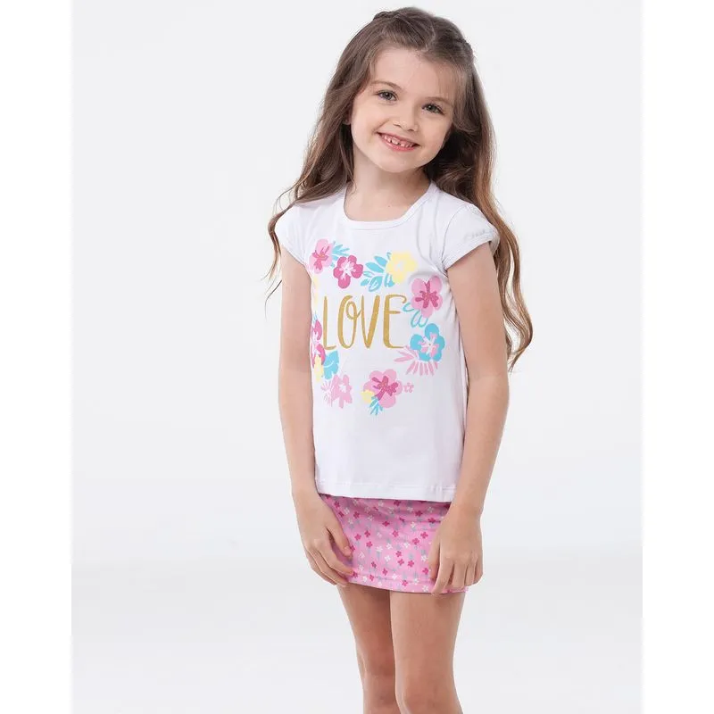 Conjunto Infantil Manga Curta Estampado Floral Branco 8