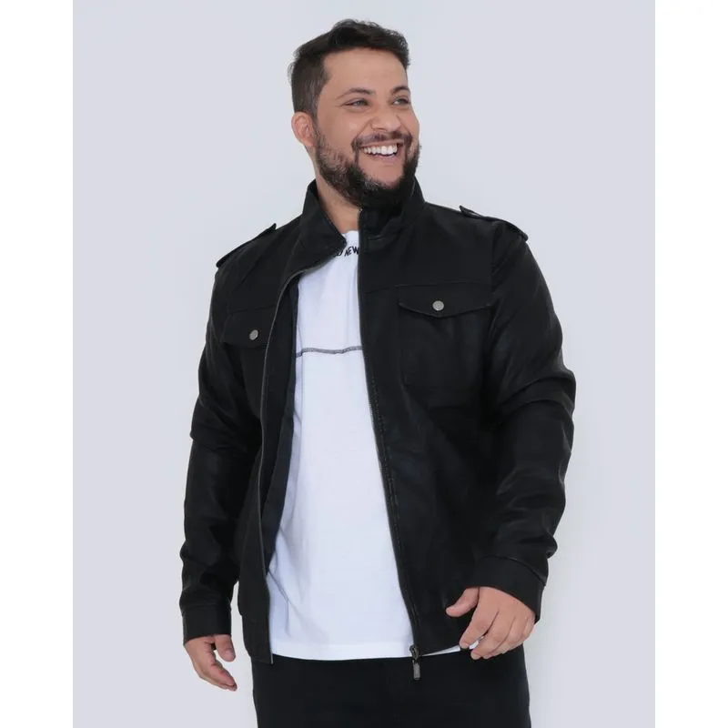 Jaqueta Masculina Plus Size Material Sintético Preta G2