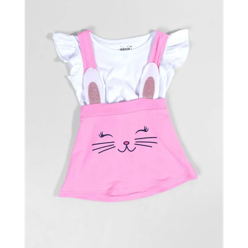 Conjunto Bebê Salopete Gatinho Rosa 3