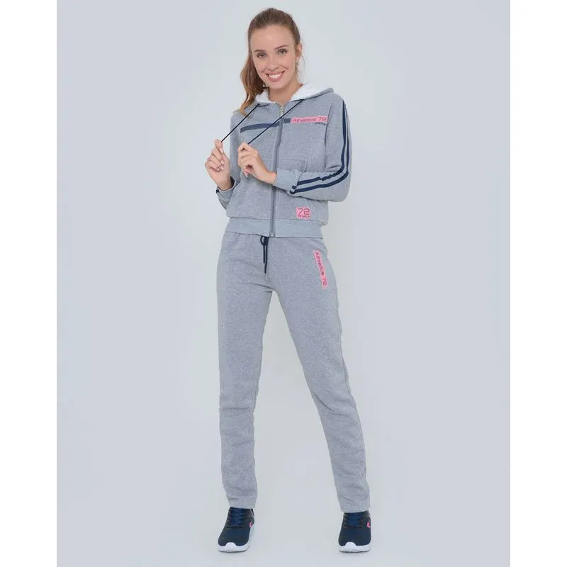 Conjunto Fitness Moletom Feminino Pelúcia Cinza Claro M