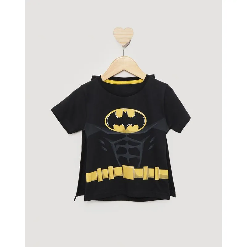Camiseta Bebê Estampa Batman Com Capa Preta 2