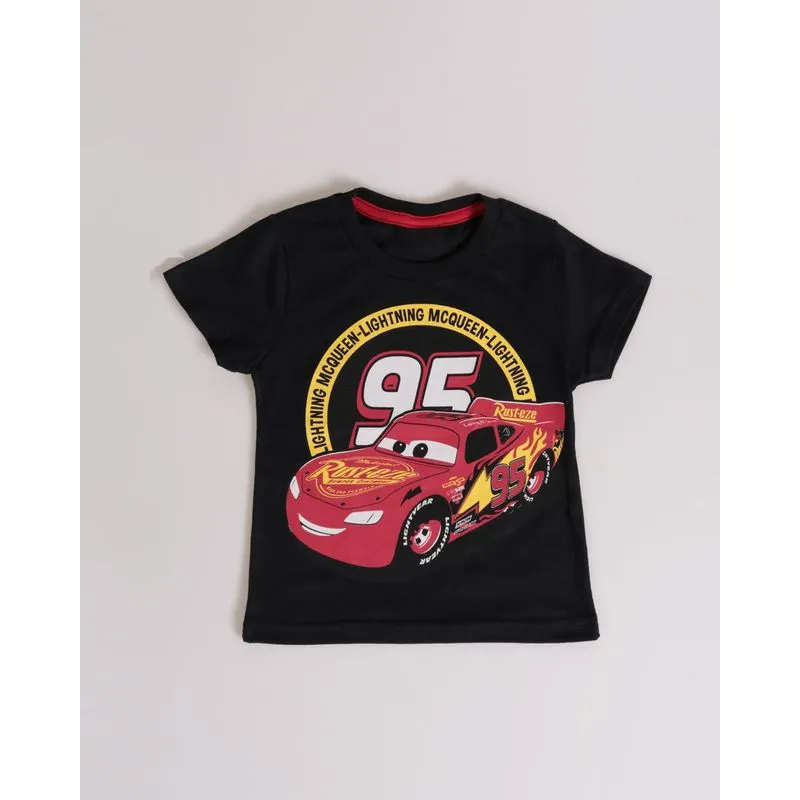 Camiseta Bebê Algodão Disney McQueen Manga Curta Preta 1