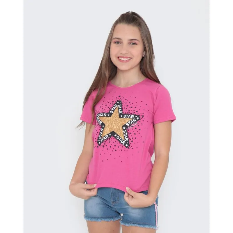 Blusa Juvenil Estampa Estrela Rosa Pink 12