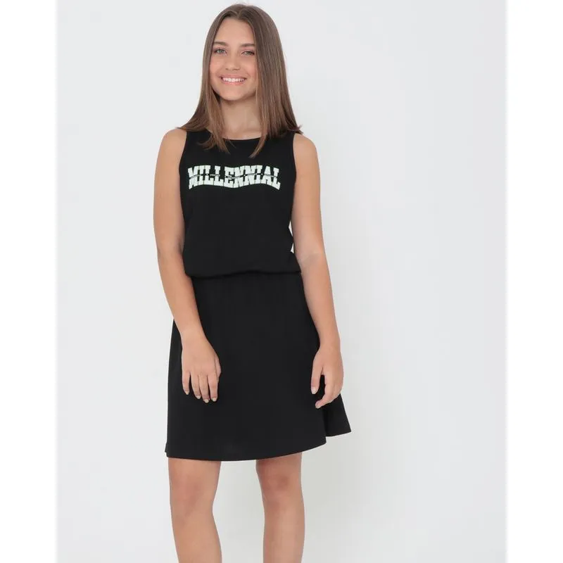 Vestido Juvenil Regata Estampa Frontal Preto 12