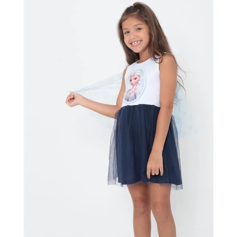 Vestido Infantil Tule Frozen Disney Branco 6