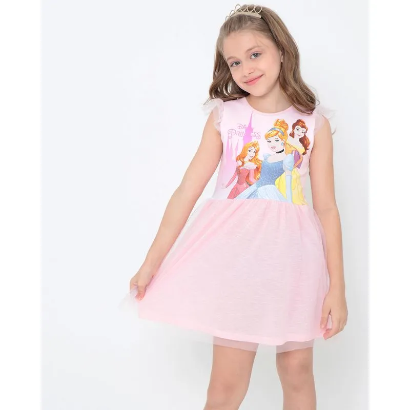 Vestido Infantil Tule Com Coroa Princesas Disney Rosa 6