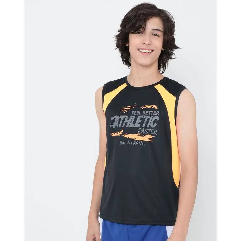 Regata Juvenil Fitness Recorte Neon Preto 16