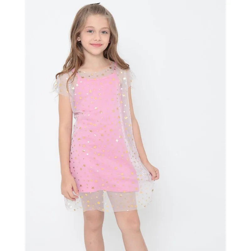 Vestido Infantil Tule Estrelas Rosa 6