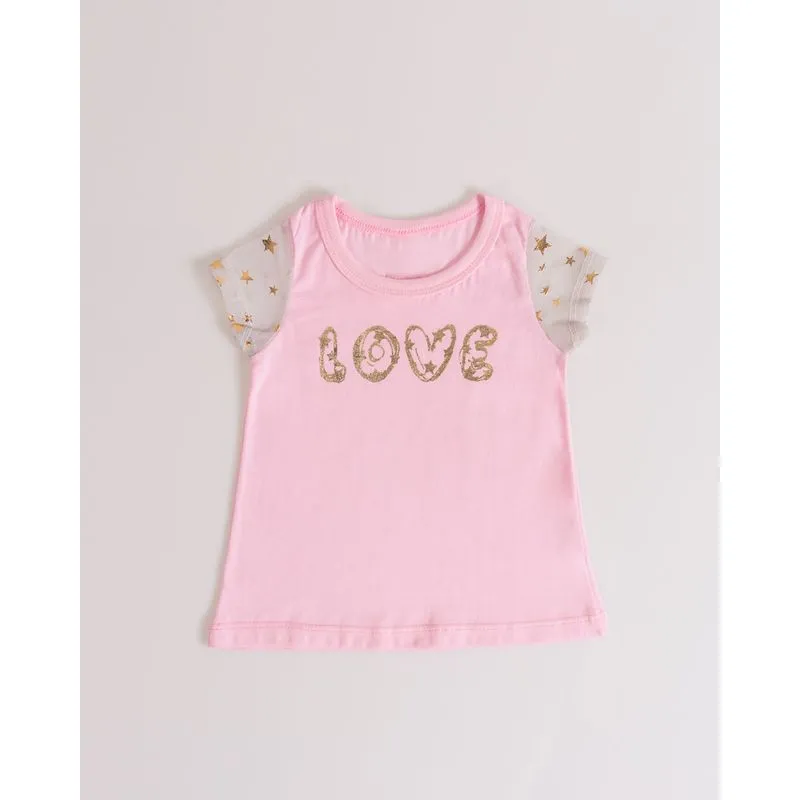 Blusa Bebê Com Manga Tule Rosa M