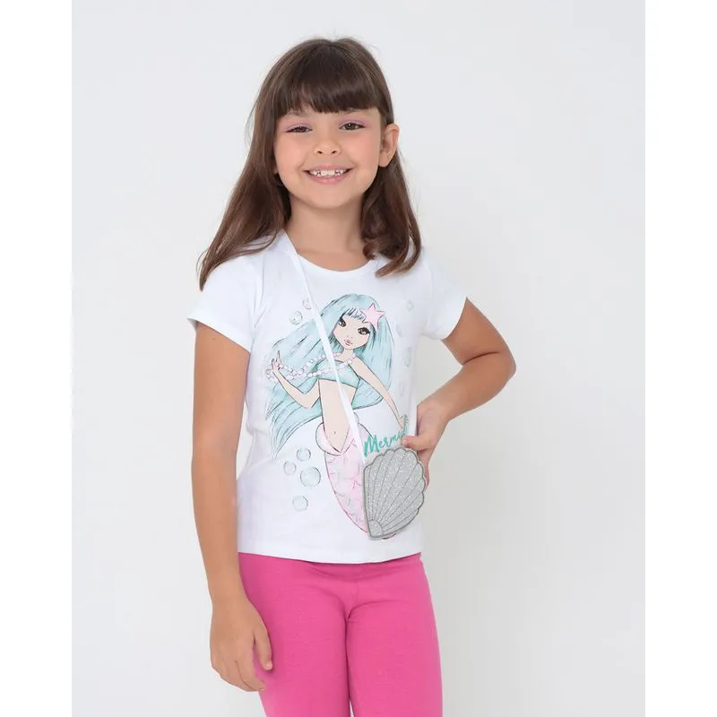 Blusa Infantil Estampa Sereia Branca 6