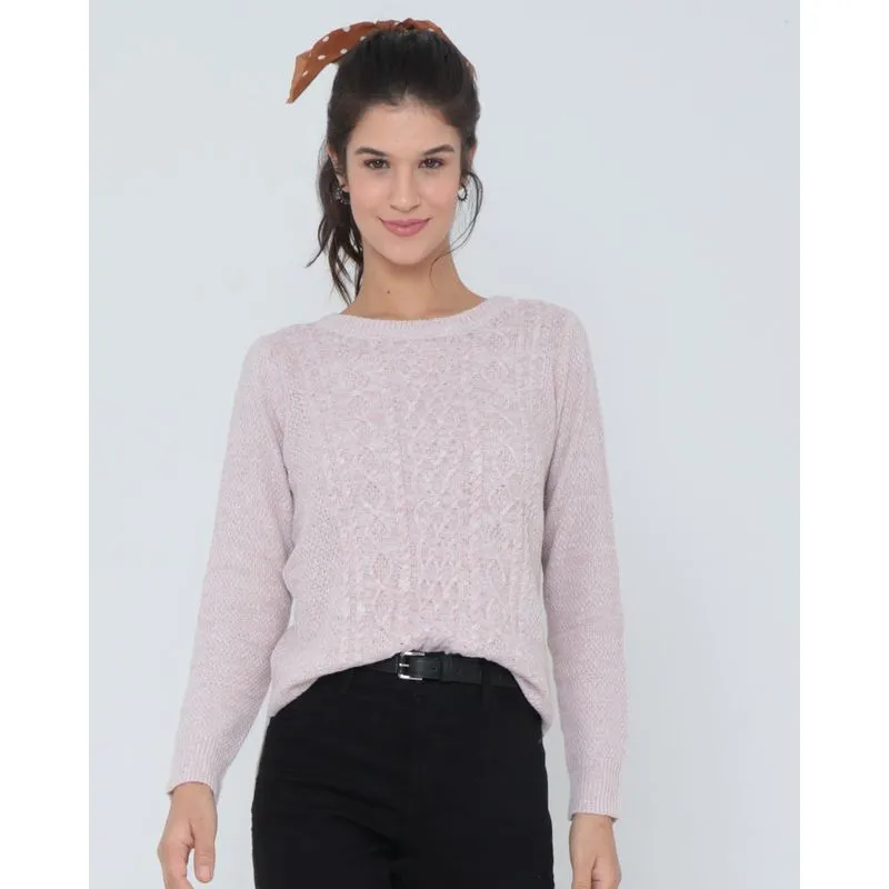 Suéter Feminino Tricô Liso Rosa Claro GG