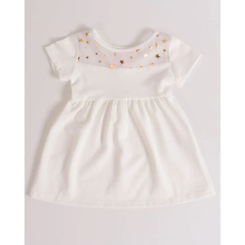 Vestido Bebê Festa Tule Com Estrelas Branco P
