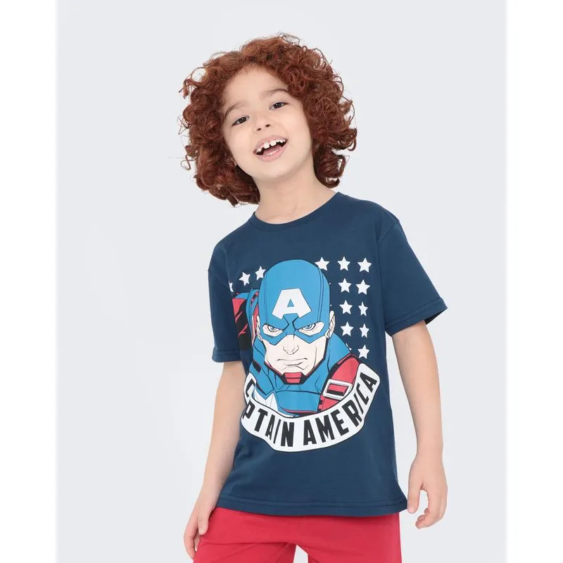 Camiseta Infantil Capitão América Marvel Azul Marinho 4