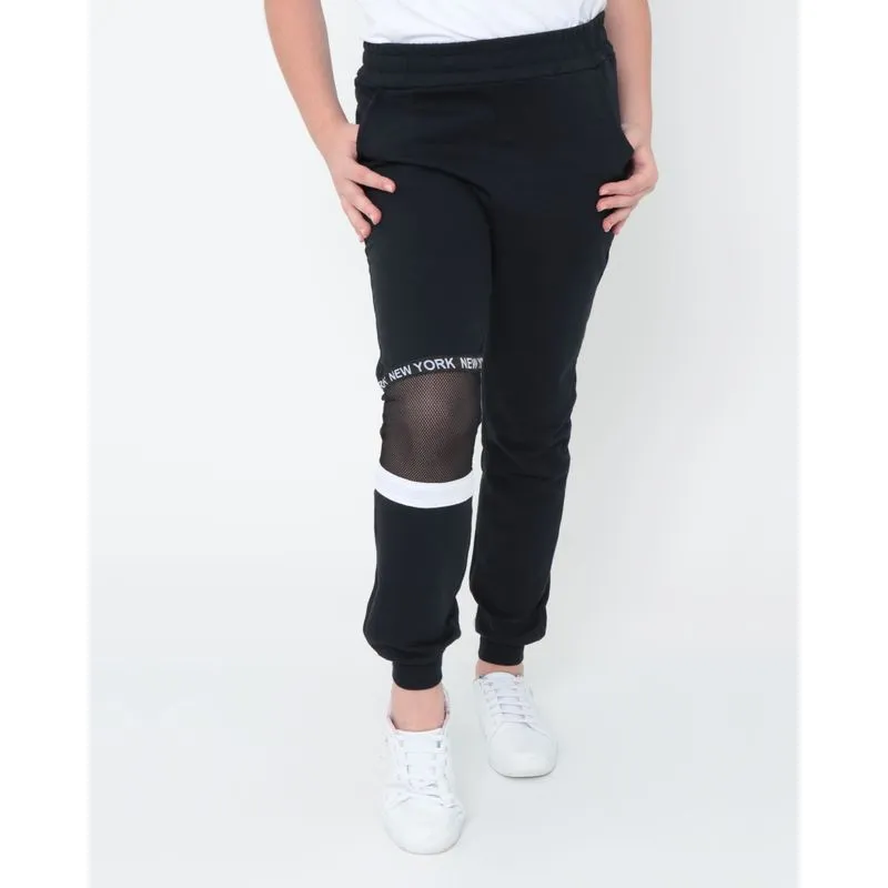 Calça Juvenil Detalhe Tela Jogger Preta 16