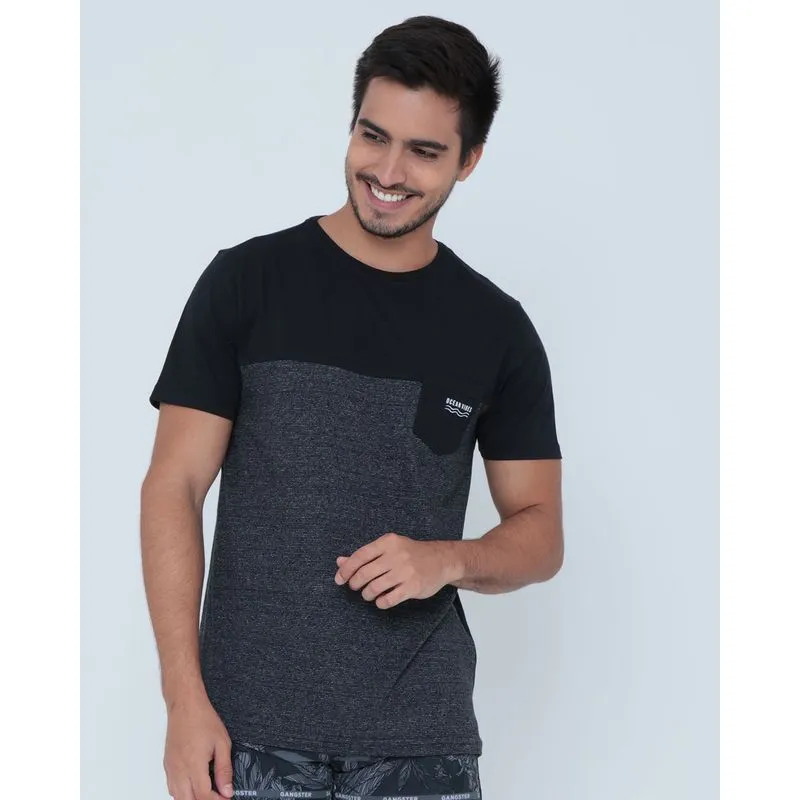 Camiseta Bicolor Com Bolso Preta G