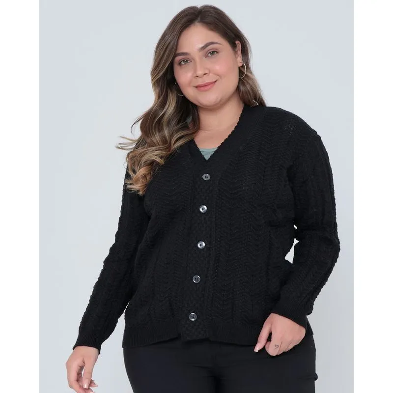 Cardigan Feminino Plus Size Tricô Preto G