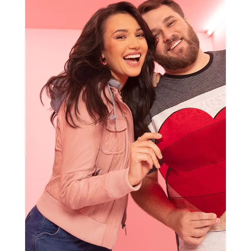 Jaqueta Feminina Material Sintético Capuz Rosa P