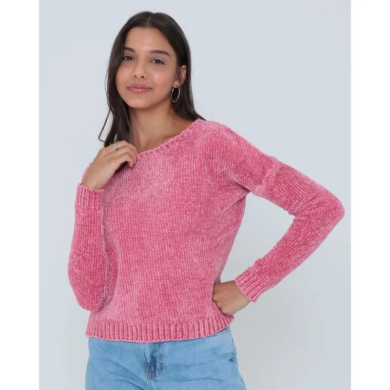 Suéter Feminino Tricô Chenille Rosa Claro M