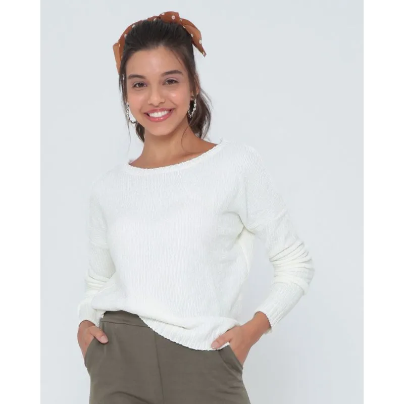 Suéter Feminino Tricô Chenille Off White P