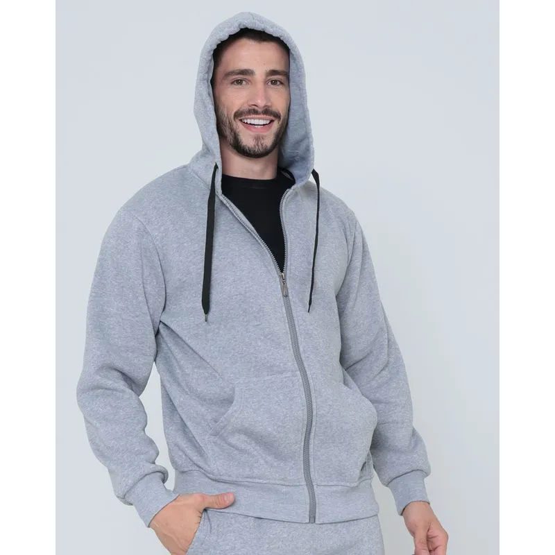Casaco Moletom Masculino Esportivo Mescla Cinza Claro M