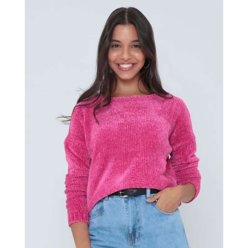 Suéter Feminino Tricô Chenille Rosa GG