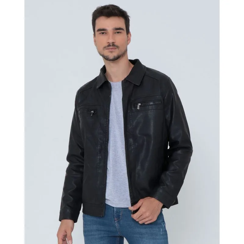 Jaqueta Masculina Biker Com Bolsos Preta XGG