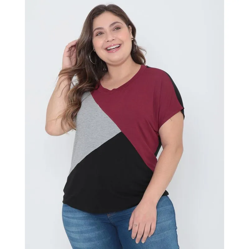 Blusa Plus Size Recortes Vinho G4