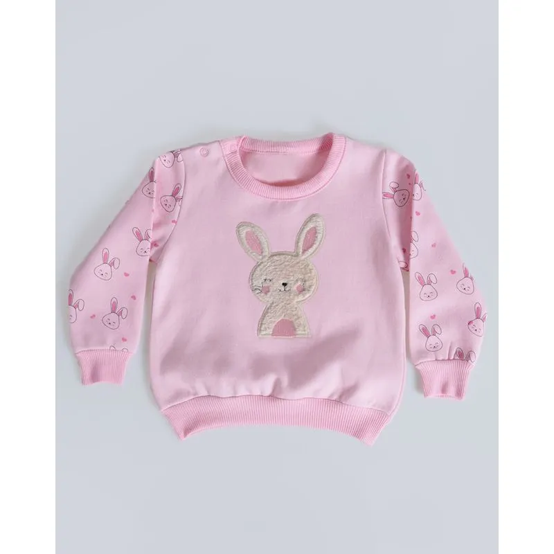 Blusa Bebê Moletom Coelhinhos Rosa P