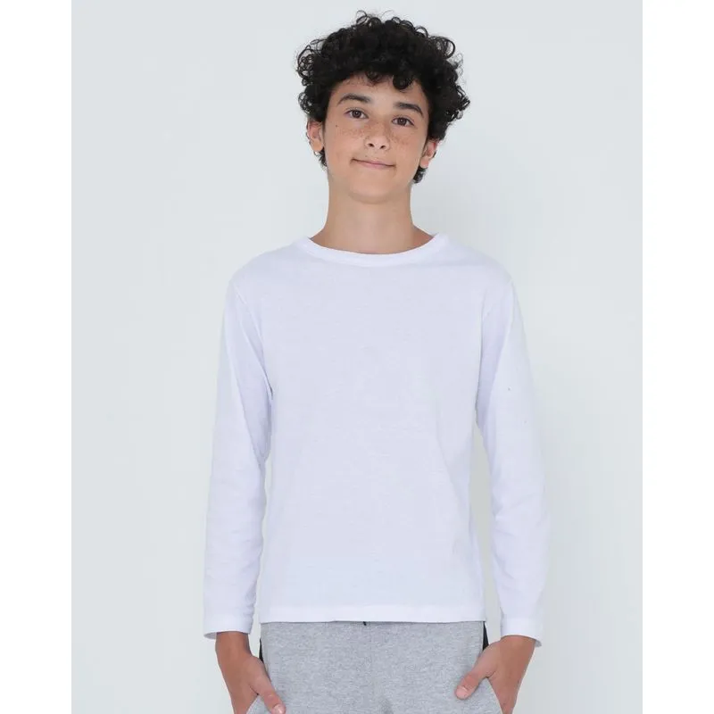 Camiseta Juvenil Manga Longa Básica Branca 8