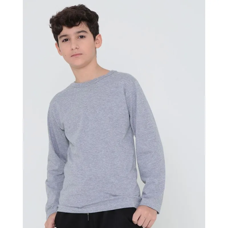 Camiseta Juvenil Manga Longa Básica Cinza 6