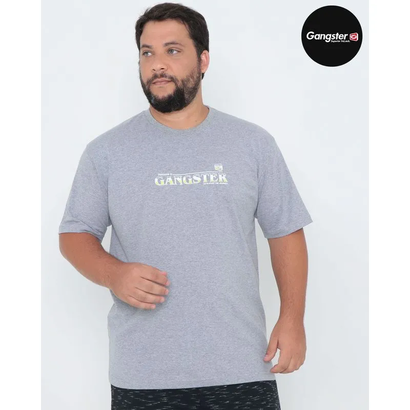 Camiseta Plus Size Estampa Costas Gangster Cinza G2